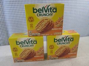 lot 280 image: (B-2) 3 Boxes Belvita Crunchy Golden Oat Beakfast Biscuits 5 Packs Per Box Past Date