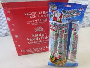lot 294 image: (C-1) Case of 12 Packs of Santas North Poles Marshmallow Poles
