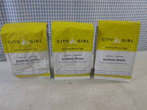 lot 339 image: (B-3) 3 Bags City Girl Light Roast Whole Bean Blondie Brazil Coffee 12oz Past Date