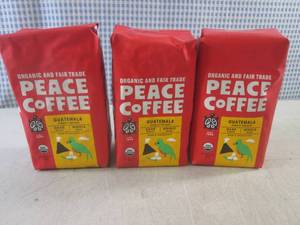 lot 340 image: (B-3) 3 Bags Organic Peace Coffee Guatemala Dark Roast Whole Bean Rich & Chocolaty Coffee 12oz Past Date