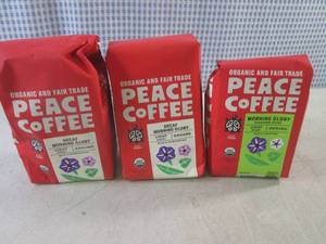 lot 342 image: (B-1) 3 Bags Organic Peace Coffee 12oz See Photos For Details Past Date