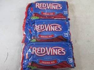 lot 346 image: (B-3) 3 - 1 Pound Bags Red Vines Original Red Twists Past Date