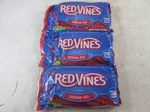 lot 347 image: (B-3) 3 - 1 Pound Bags Red Vines Original Red Twists Past Date