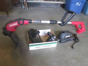 lot 409 image: (BR3) Craftsman 18V 12 Cordless String Trimmer with Battery, Charger and Wall Mount Hangers - Works