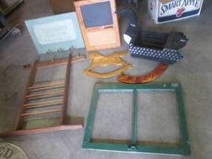lot 413 image: (BR3) Assorted Wood Decor - Wall Decor, Loon Planter, Pool Room Rack Etc