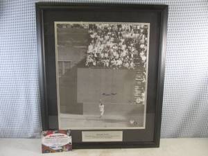 lot 3 image: (D-4) Framed and Autographed Willie Mays Making His Famous 1954 World Series Catch Against Vic Wertz September 29, 1954  Polo Grounds with JDM COA 22 14 x 26 14
