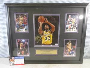 lot 4 image: (D-4) Framed and Autographed Earvin Magic Johnson Los Angeles Lakers Photos with PSADNA COA 25 14 x 19 34