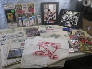 lot 12 image: (EW4) Assorted Sports Collectibles Signed Jeff Bagwell Card, Photos, Magazines, Twins Tickets, Newspapers Etc