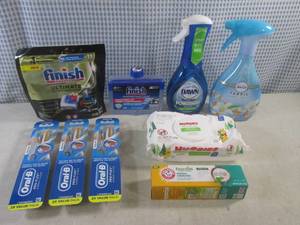 lot 104 image: (BSB) Dishwashing, Fabric Freshener, Tooth Brushes and Paste and Huggies Wet Wipes