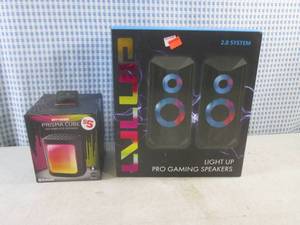 lot 106 image: (BSB) Lightup Pro Gaming Speakers and Prisma Cube Bluetooth LED Wireless Speaker
