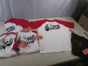 lot 110 image: (BS) 4 Love Bites 1 Love Shirt Sizes Large, X-Large and XX-Large New with Tags