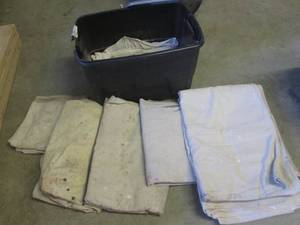 lot 128 image: (EW2) Assorted Canvas Drop Cloths in Tote with Lid