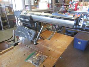 lot 139 image: (FRNT) Craftsman Radial 100 Radial-Arm Saw with Drum Sander on Stand Includes a Box of Blades and Accessories