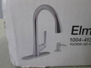 lot 153 image: (EW5) Kohler Elmbrook Pull-Down Kitchen Faucet Vibrant Stainless Finish Missing Soap Dispenser 1004-413-647 - Open Box