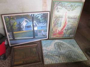 lot 20 image: (DLR) 4 Large Vintage Framed Canvas Paintings