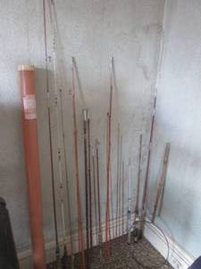 lot 21 image: (DLR) Assorted Vintage Fishing Poles In Whole and Sections, Mighty-Tuff Rod Case Etc