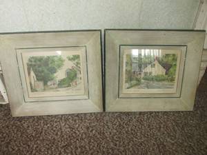 lot 22 image: (DLR) Pair of Vintage Framed Signed Watercolor Prints 17 12 x 15 12