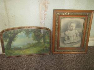 lot 27 image: (DLR) 2 Antique Framed Wall Decor 25 14 x 30 and 32 12 x 20 12