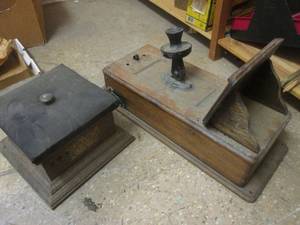 lot 37 image: (LBDR) 2 Vintage Wood Telephones - Wall Mount and The Talk-O-Phone - Bodies Only  No Internal Componets