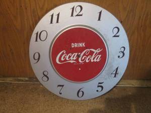 lot 47 image: (DLR) Vintage Metal Coca-Cola Clock with No Mechanicals 18