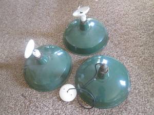 lot 53 image: (DLR) 3 Vintage Metal Ceramic Light Fixtures 16 Wide