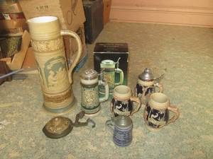 lot 94 image: (UR2) Assorted Vintage Steins Big One Has Repair At Base and Lid Issues