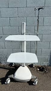 lot 8 image: MSRP $2500 Laborie Goby Urodynamic Analyzer System Mobile Standing Desk Table with Height Adjustable I.V. Pole - In Excellent Condition Electronics Not Include In Stock Photo