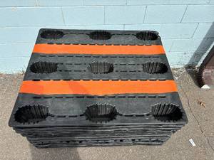 lot 36 image: MSRP $1000  Lot of 10 Vantage Plastics Industrial Stackable Pallets - In Good Condition - 39 x 47.5