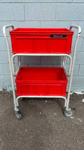 lot 43 image: Supply Storage Transport Cart with 2 Wall Basket Container Tote - In Good Condition