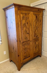 lot 19 image: Decorative Wooden Two Door Armoire Cabinet
