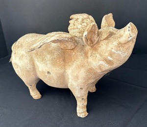 lot 31 image: Vintage Metal Flying Pig Piggy Bank