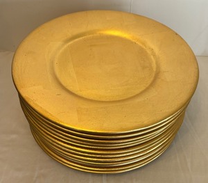 lot 124 image: 12 Gold Colored Ceramic Chargers from Pier 1