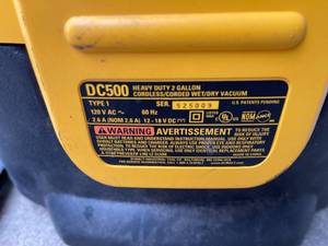 lot 268 image: DeWalt DC500 Two Gallon Wet  Dry Vac