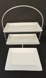 lot 205 image: Decorative Crate & Barrel Serving Stand with Rectangular Platters