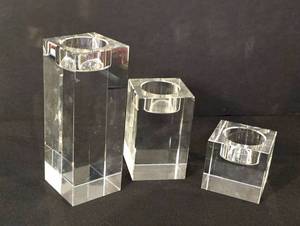 lot 210 image: Trio of Sleek Crystal Candleholders
