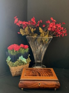 lot 79 image: Elegant Home Decor Collection, Including Wood Music Box, Trinket Boxes, Lead Crystal Vase and More