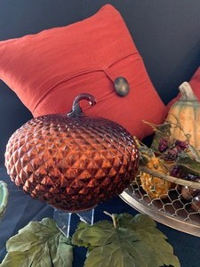lot 80 image: Festive Fall Decorations, Feather Toss Pillows, Glass and Ceramic Gourds and More