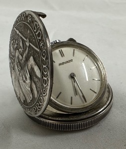 RARE Early 1950s Mavado Saint Christopher Sterling Silver Coin Watch