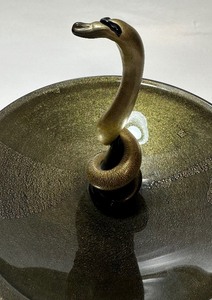 BEAUTIFUL Black and Gold Art Glass Snake Ring Dish