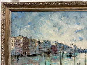 LARGE Mid Century City Scape Signed Alvarez