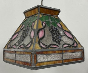 Antique Stained  Leaded Glass Hanging Light Fixture