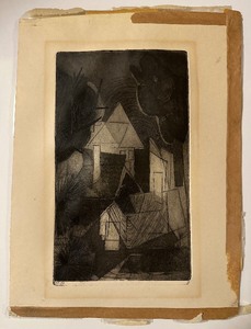 CAPTIVATING 1920s-30s CUBIST Etching Unsigned
