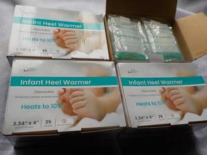 lot 111 image: 4 x 25 per box 3.34 x 4 Future Generation Medical Infant Heel Warmers- would be good for all ages