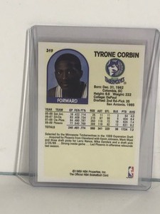lot 22 image: 1989-90 NBA Hoops Tyrone Corbin #319 Rookie Card Minnesota Timber Wolves Autographed Basketball Card
