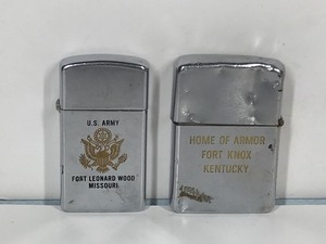lot 81 image: 2 - Military Bradford Zippo Lighters - U.S. Army Fort Leonard Wood Missouri - Home of Armor Fort Knox Kentucky