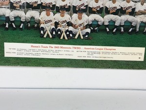 lot 183 image: Vintage 1965 HAMMS Minnesota Twins Baseball American League Champions Team Poster Print