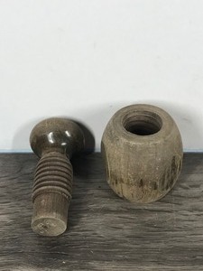 lot 451 image: Vintage Two Piece Corkscrew Design Wood Garlic Press