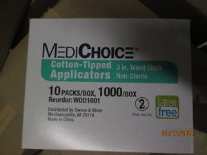 lot 148 image: package of 1000 3 inch cotton tipped applicators