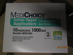 lot 150 image: package of 1000 3 inch cotton tipped applicators