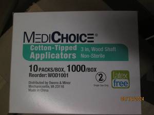 lot 152 image: package of 1000 3 inch cotton tipped applicators